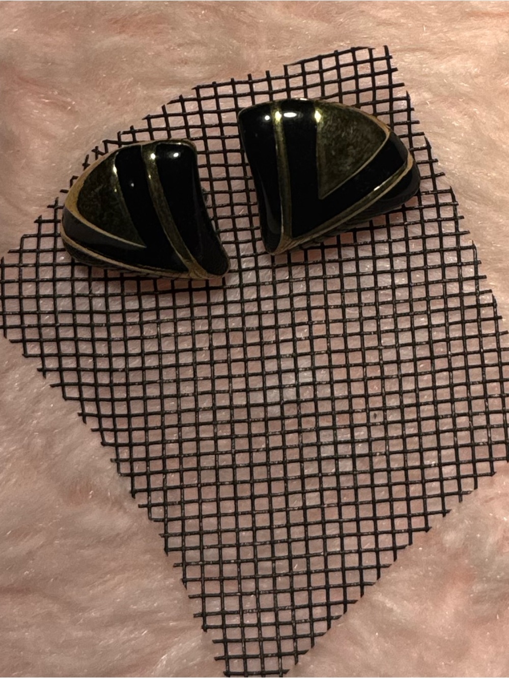 VINTAGE Black and Gold Geometric Clip-On Earrings